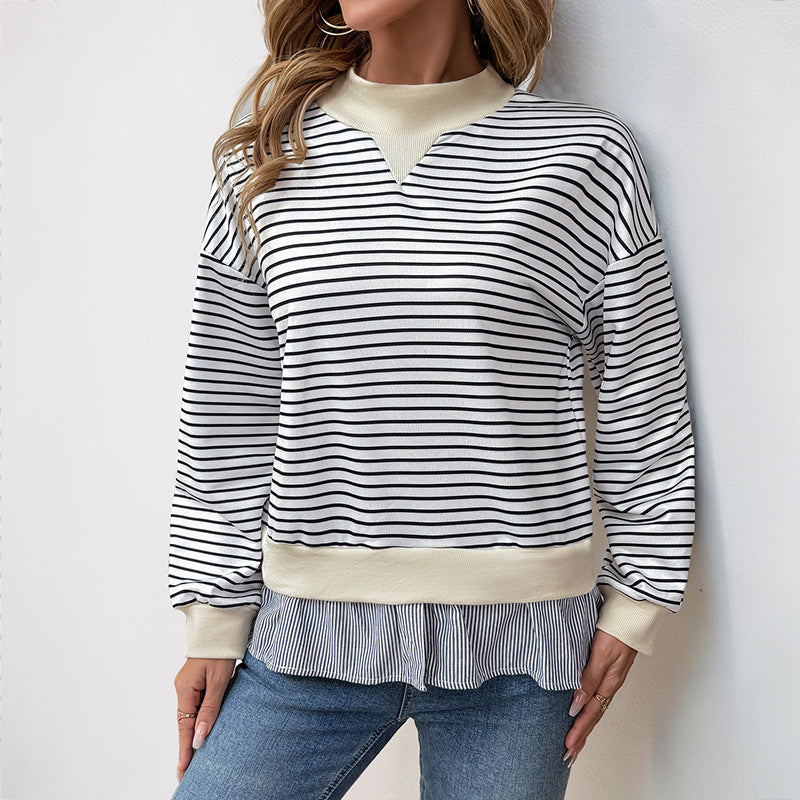 Damen Lässiges Ringel-Sweatshirt mit Lagenoptik-Saum Echoarchiv