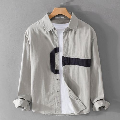 Herren Lässiges Overshirt-Hemd mit geometrischem Kontraststreifen und Druckknopf-Leiste Echoarchiv