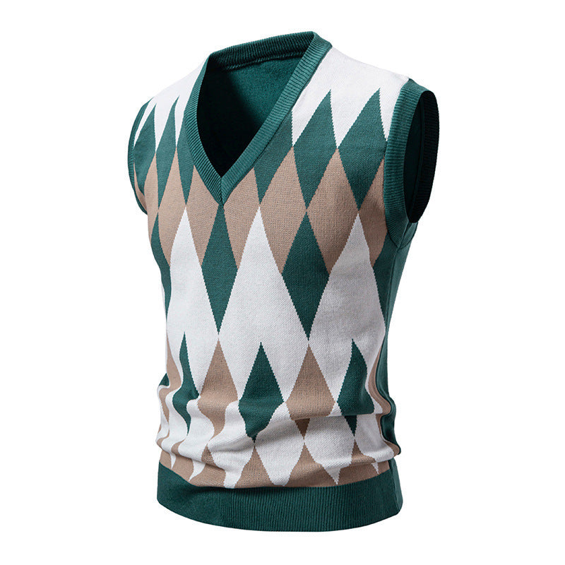 Herren stylischer ärmelloser Pullover im modernem Rautendesign Echoarchiv