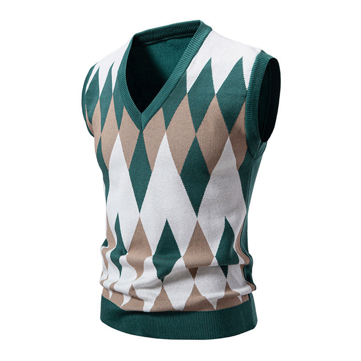Herren stylischer ärmelloser Pullover im modernem Rautendesign Echoarchiv