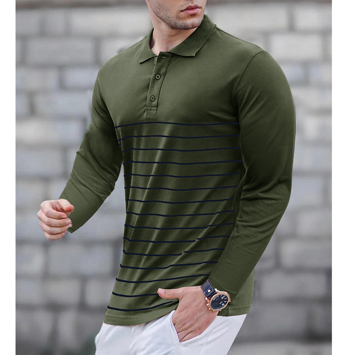 Herren Langarm-Polo-Shirt mit feinem Streifenmuster Echoarchiv