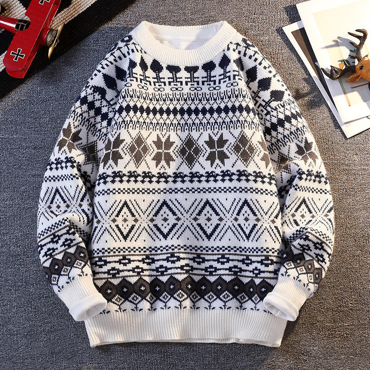 Herren gemusterter Pullover mit winterlichem Design und hohem Kragen Echoarchiv