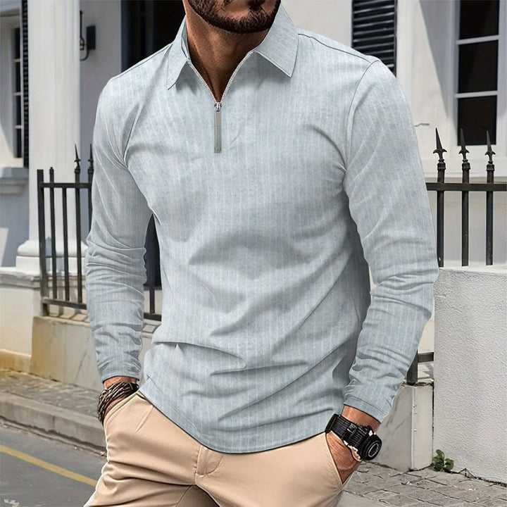 Herren elegantes Langarmshirt mit Reißverschluss und feinen Streifen Echoarchiv