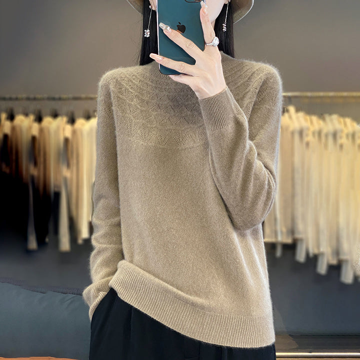 Damen Kuscheliger Mohair‑Optik Pullover mit Zierstruktur am Oberteil und Stehkragen Echoarchiv
