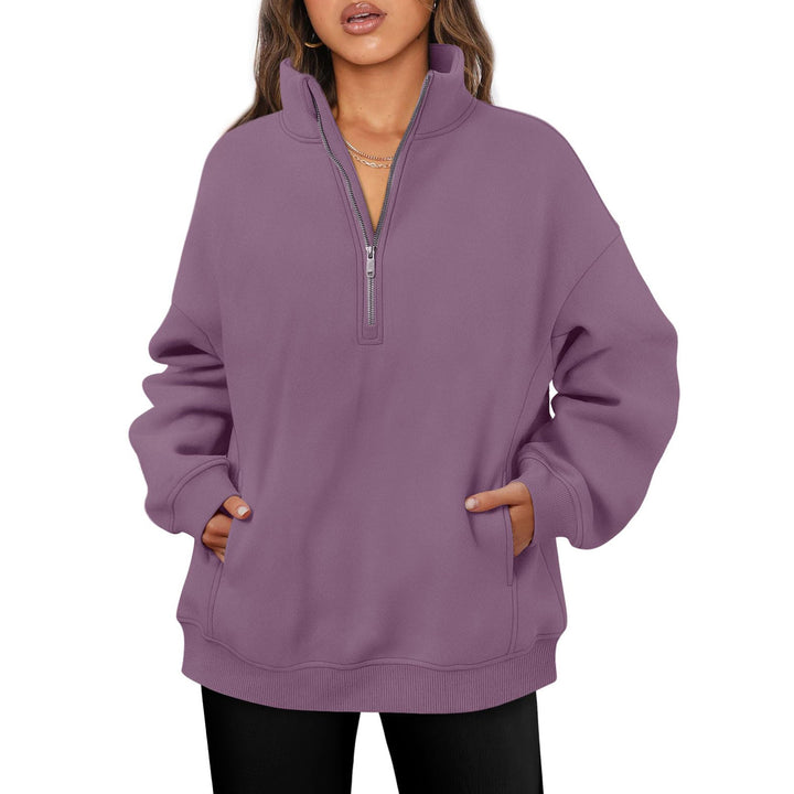 Damen nan oversized Halbzip-Pullover mit Stehkragen, Kängurutasche und Rippbündchen Echo Archiv