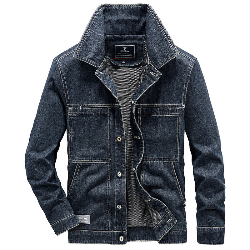 Herren Jeansjacke im Worker‑Stil mit Netzfutter und markanten Kontrastnähten – Denvaro