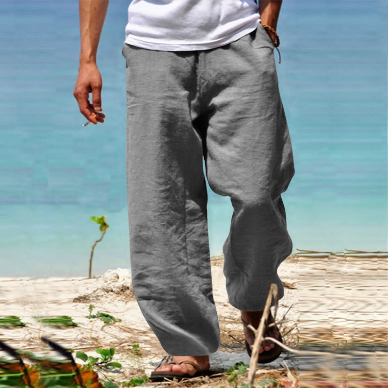 Herren nan lässige Strandhose im Palazzoschnitt aus atmungsaktivem Leinen-Baumwollmix mit Komfortbund Echoarchiv
