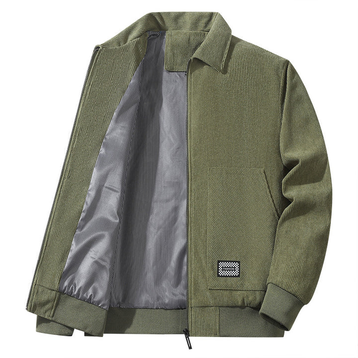 Herren strukturierte Freizeitjacke aus feinem Cordstoff, gestreiftes Futter und elastischer Saum – Taviero
