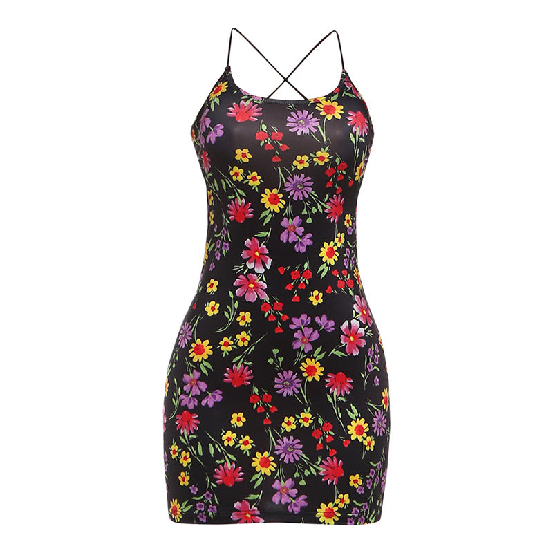 Damen Blumenmuster Minikleid mit Spaghetti-Trägern und figurbetontem Schnitt Echo Archiv