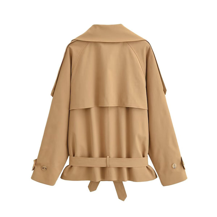 Damen Kurz-Trenchcoat mit doppelreihiger Knopfleiste, Cape‑Yoke und Taillengürtel Echo Archiv
