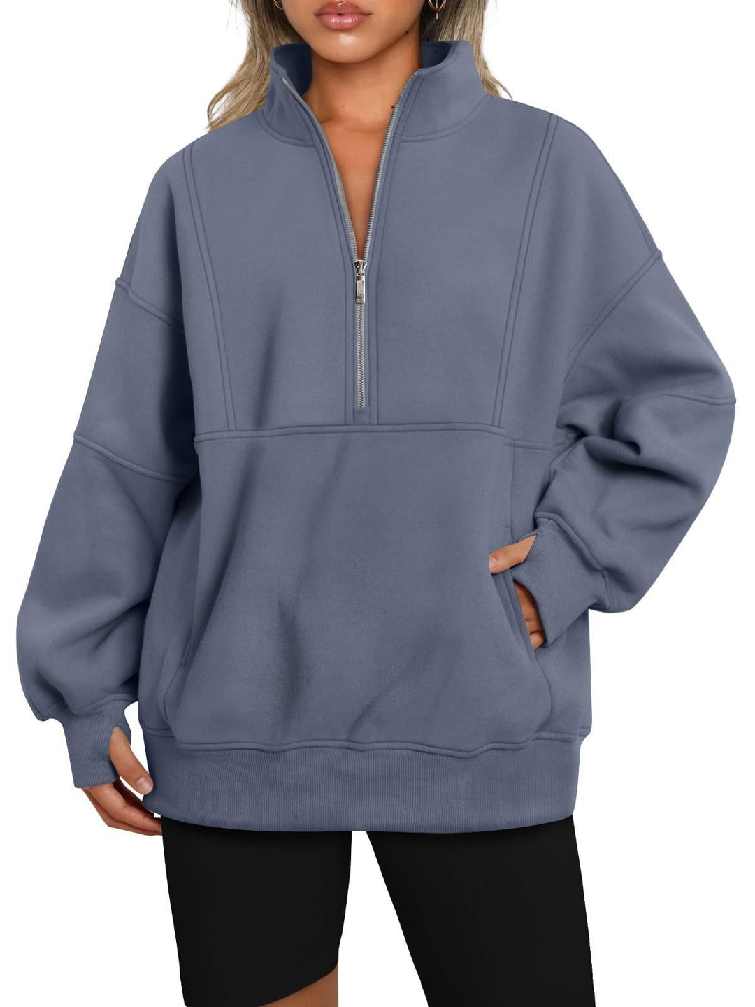 Damen Oversize-Sweatshirt mit halbem Reißverschluss, Stehkragen und Kängurutasche Echo Archiv