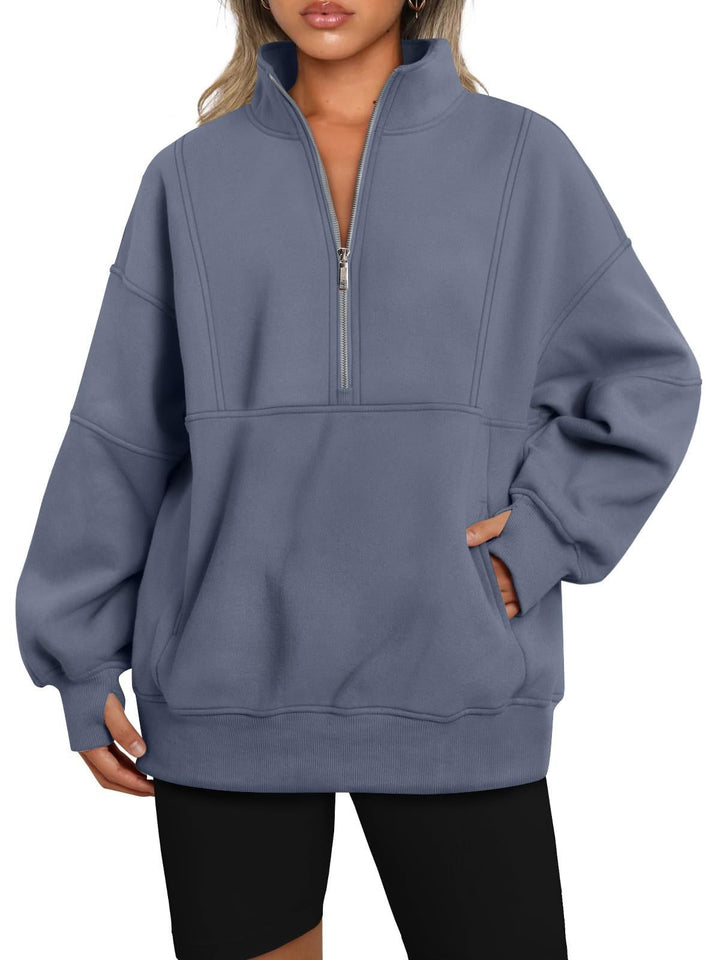 Damen Oversize-Sweatshirt mit halbem Reißverschluss, Stehkragen und Kängurutasche Echo Archiv