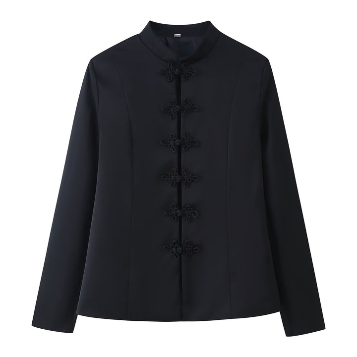 Damen Elegante Kurzjacke im Mandarin‑Stil mit Froschverschlüssen und taillierenden Abnähern Echoarchiv