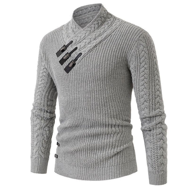 Herren Strukturiertes Zopfmuster-Mockneck-Pullover mit asymmetrischer Riegelverzierung Echo Archiv