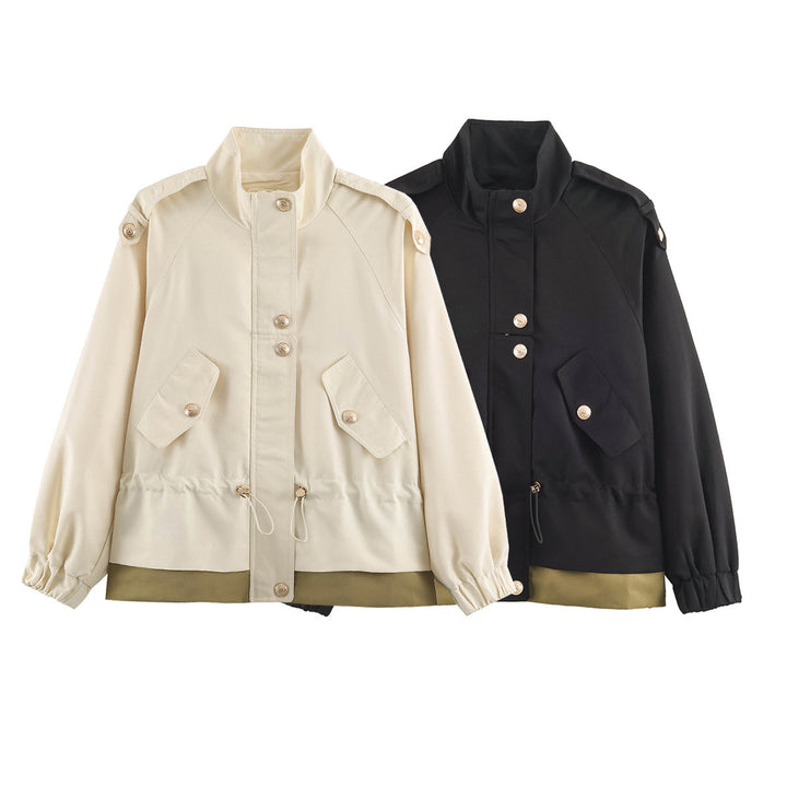 Damen 10+ kurze Utility-Jacke mit Taillenraffung, Stehkragen und Schulterklappen Echo Archiv
