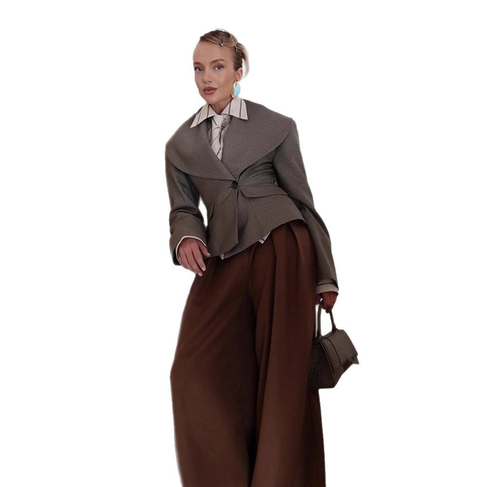 Damen Taillierter Blazer mit übergroßem Schalkragen und strukturierter Peplum‑Taille Echoarchiv