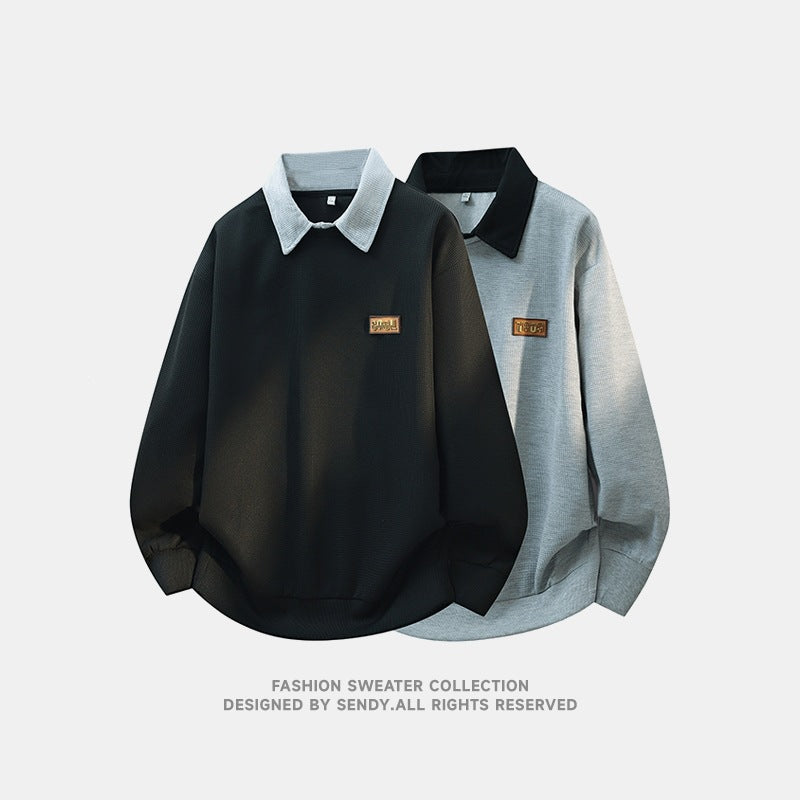 Herren Weitgeschnittenes Polo-Sweatshirt mit Kontrastkragen und Waffelstruktur Echoarchiv