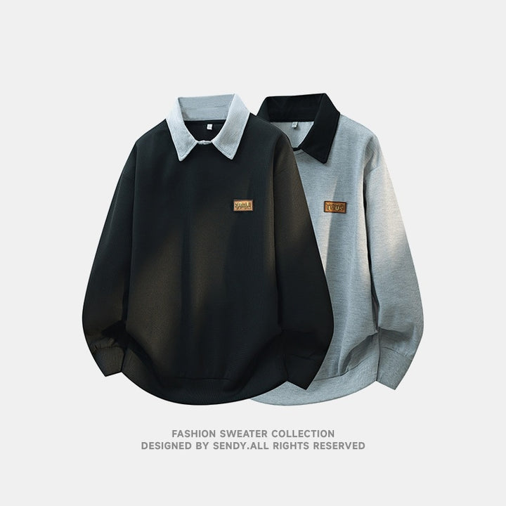 Herren Weitgeschnittenes Polo-Sweatshirt mit Kontrastkragen und Waffelstruktur Echoarchiv