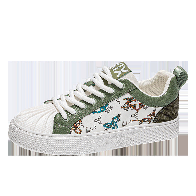 Damen Low-Top Sneaker mit besticktem Schmetterlingsmuster und strukturierter Zehenkappe Echoarchiv