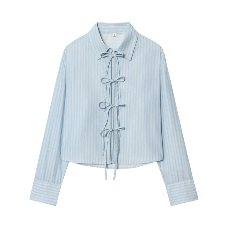 Damen nan gestreifte Bluse mit Krawatten-Front, Hemdkragen und weitem Manschettenärmel Echo Archiv