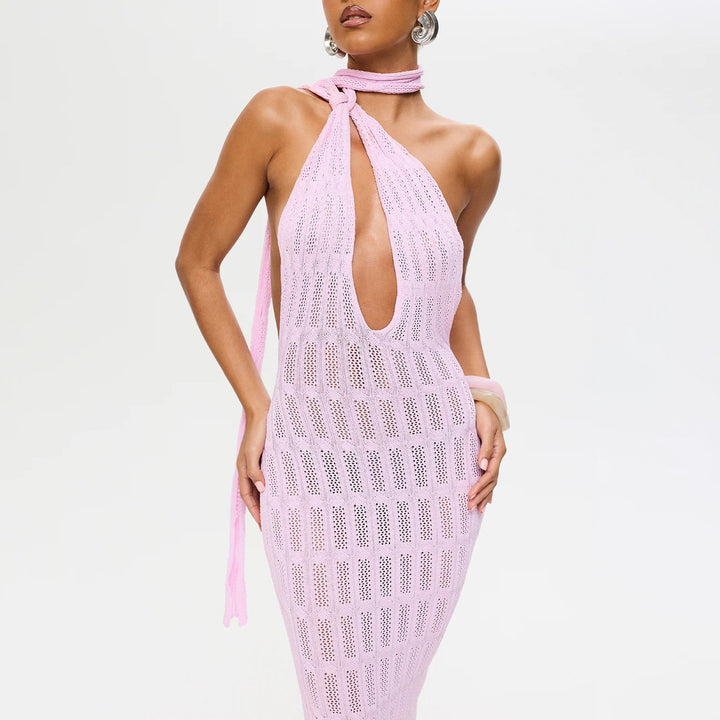 Damen trendiges Netzkleid mit Bindegürtel Echo Archiv