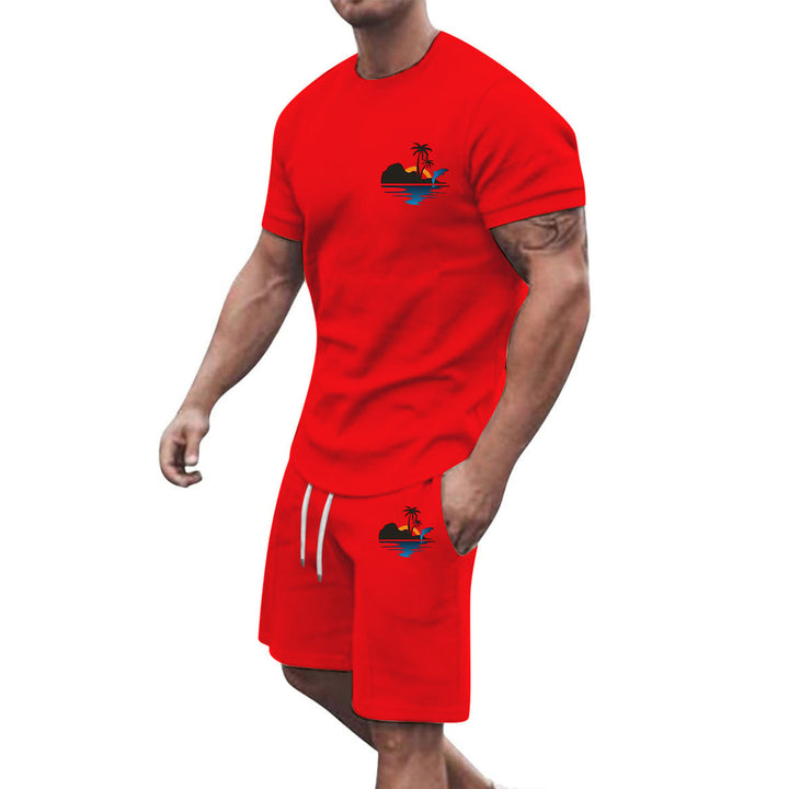Herren Freizeit-Set aus atmungsaktivem Baumwollmaterial mit stilvollem Palmenmotiv Echoarchiv