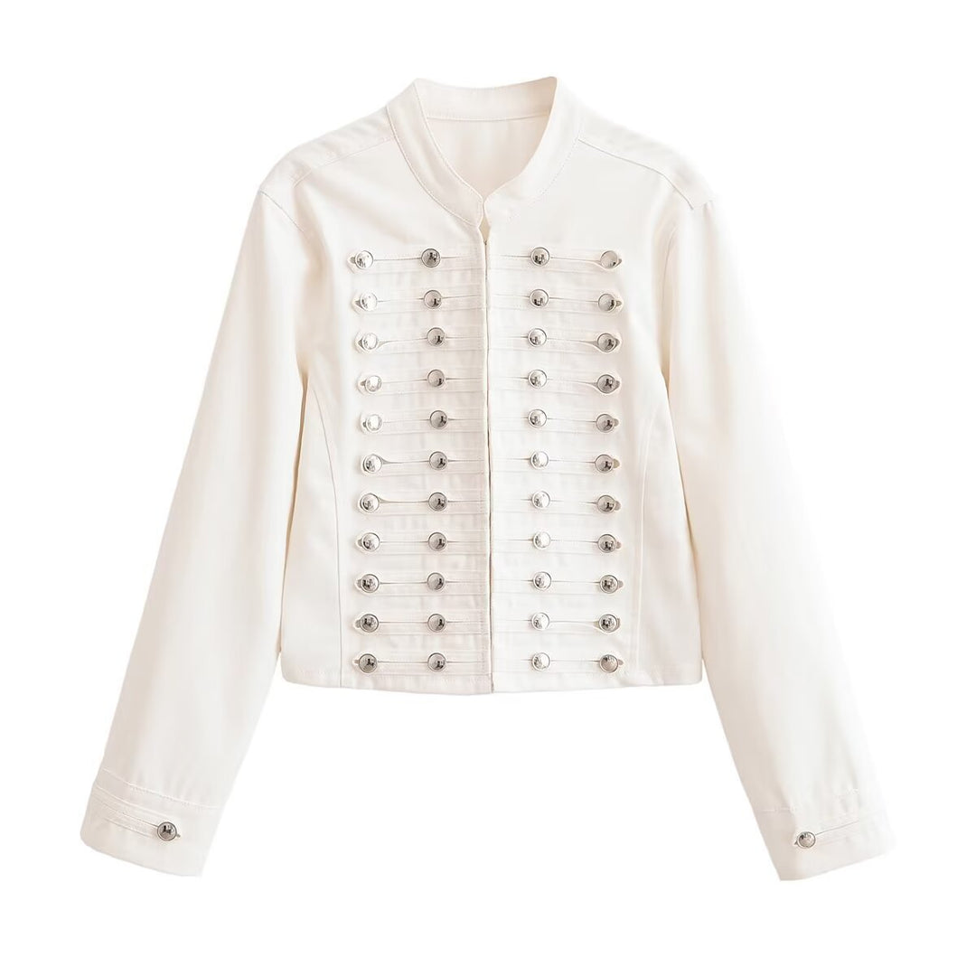Damen Cropped Militärjacke mit Stehkragen und dekorativer Zierknopfleiste Echoarchiv