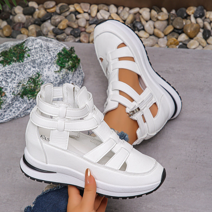 Damen Plateau-Slipper mit Klettverschluss und Cut-Out-Design Echo Archiv