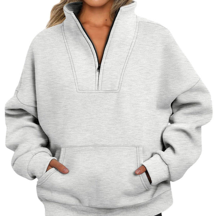 Damen nan oversized Halbzip-Hoodie mit hohem Stehkragen, Kängurutasche und gerippten Bündchen Echo Archiv