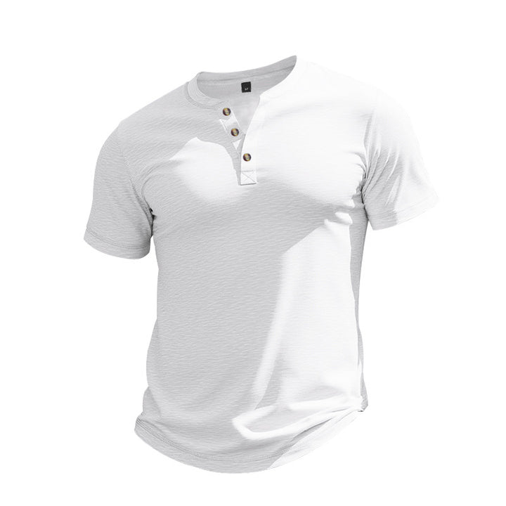 Herren Kurzarm-Henley-T-Shirt aus weicher Baumwolle mit dekorativer Knopfleiste Echoarchiv