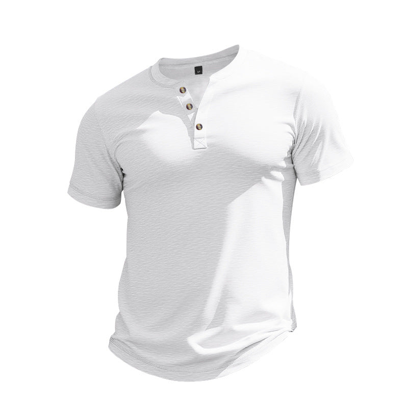 Herren Kurzarm-Henley-T-Shirt aus weicher Baumwolle mit dekorativer Knopfleiste Echoarchiv