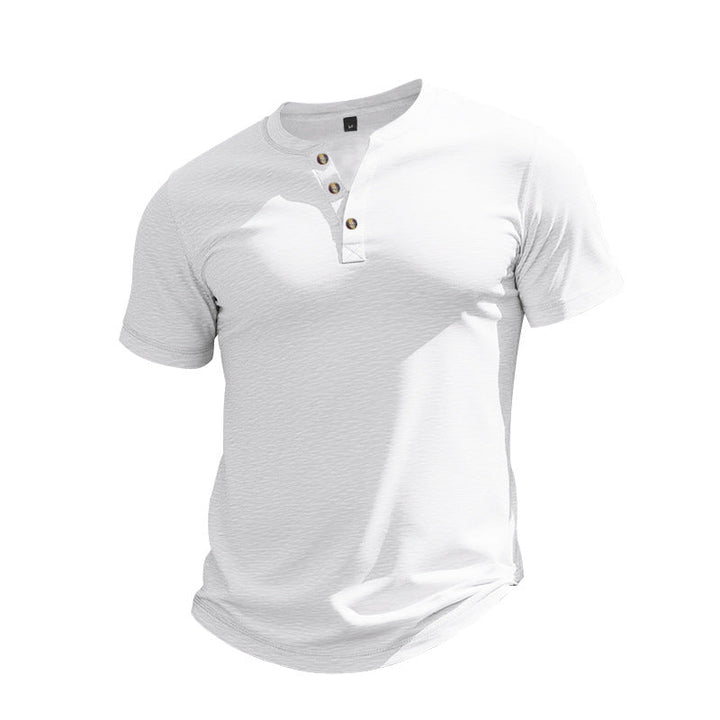 Herren Kurzarm-Henley-T-Shirt aus weicher Baumwolle mit dekorativer Knopfleiste Echoarchiv