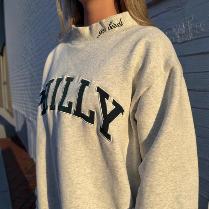Damen nan weit geschnittenes College-Sweatshirt mit hohem Stehkragen und aufgenähtem Schriftzug Echo Archiv