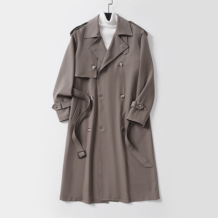 Damen klassischer Doppelreihiger Trenchcoat mit Taillengürtel und Schalkragen Echoarchiv