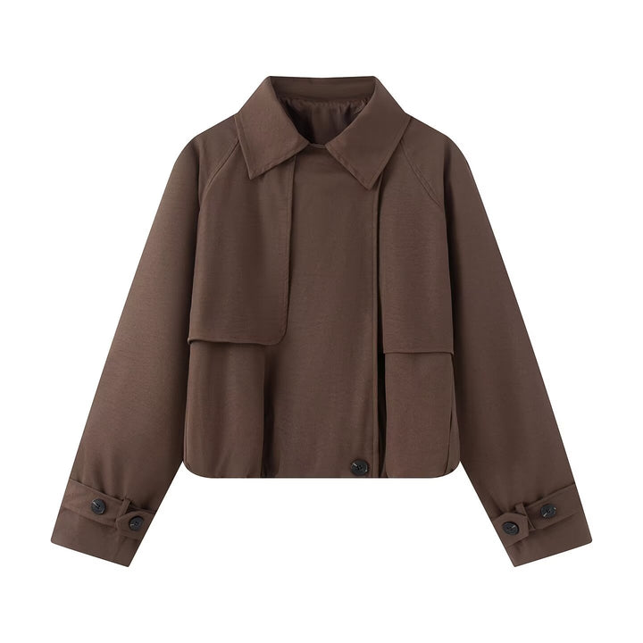 Damen Kurzer Trench-Style Blouson mit verdeckter Knopfleiste und Tunnelzugsaum Echo Archiv