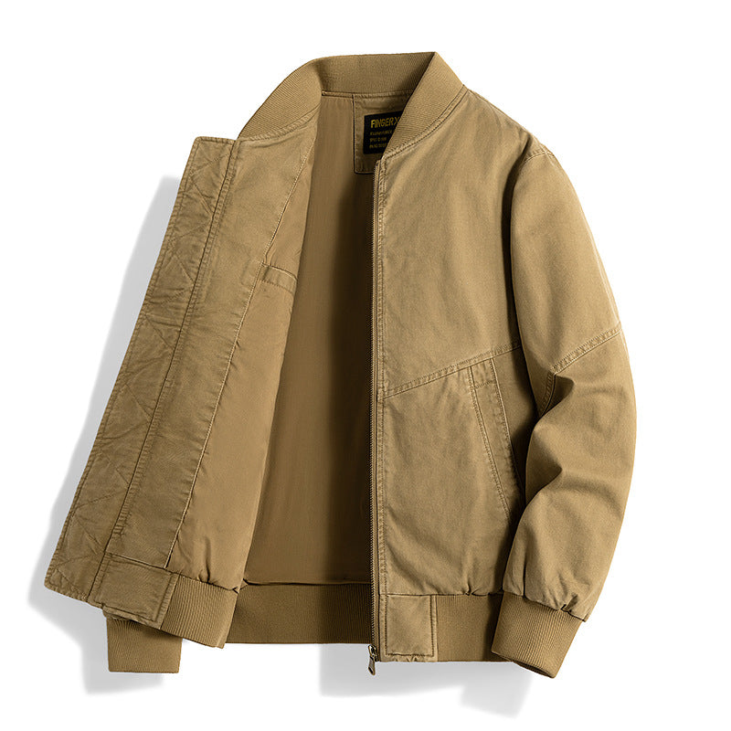 Men's relaxed cotton-twill bomber jacket with reinforced seam panels and ribbed cuff hem – Brevano