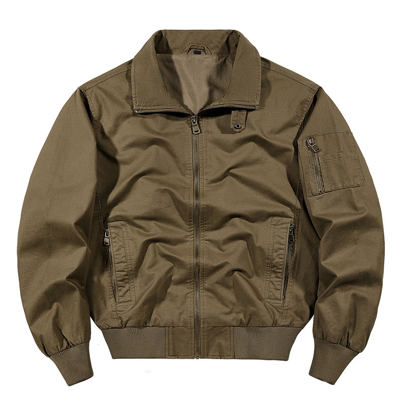 Men's rugged cotton-blend utility bomber with ribbed trim and zip sleeve pocket – Brevano