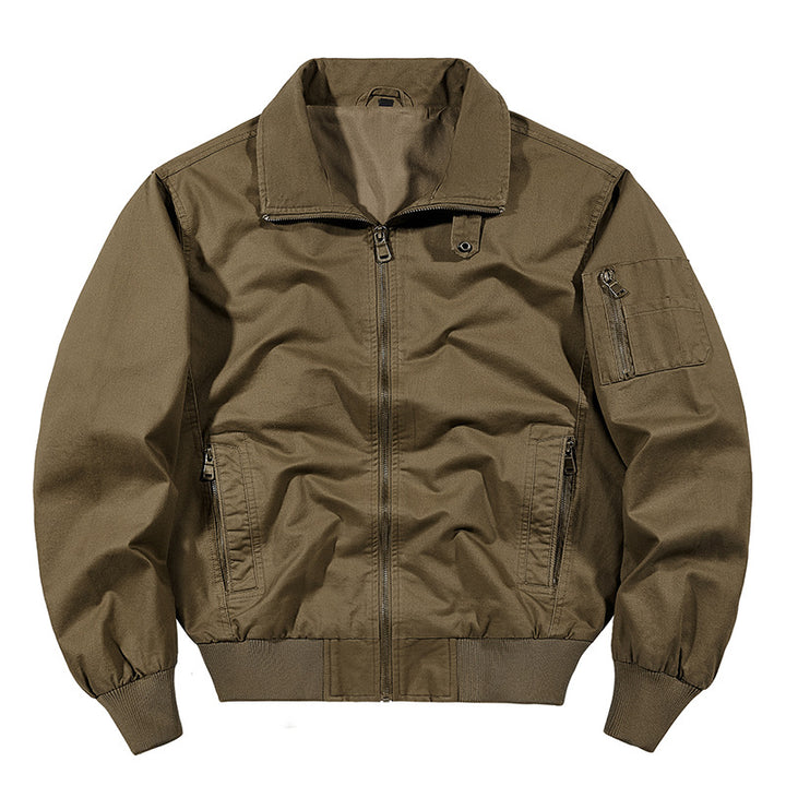 Men's rugged cotton-blend utility bomber with ribbed trim and zip sleeve pocket – Brevano