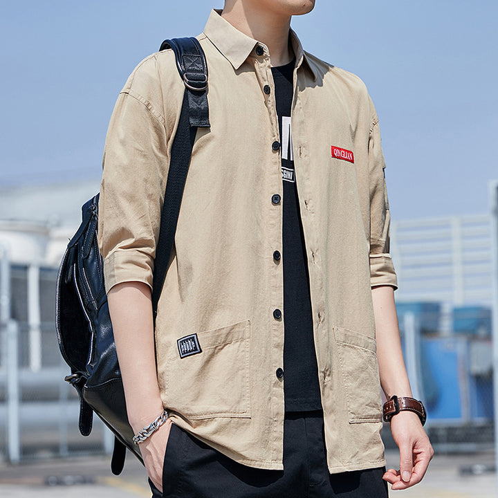 Herren Overshirt‑Hemdjacke im leichten Canvas‑Look mit aufgesetzten Fronttaschen und verkürzten Ärmeln Echoarchiv