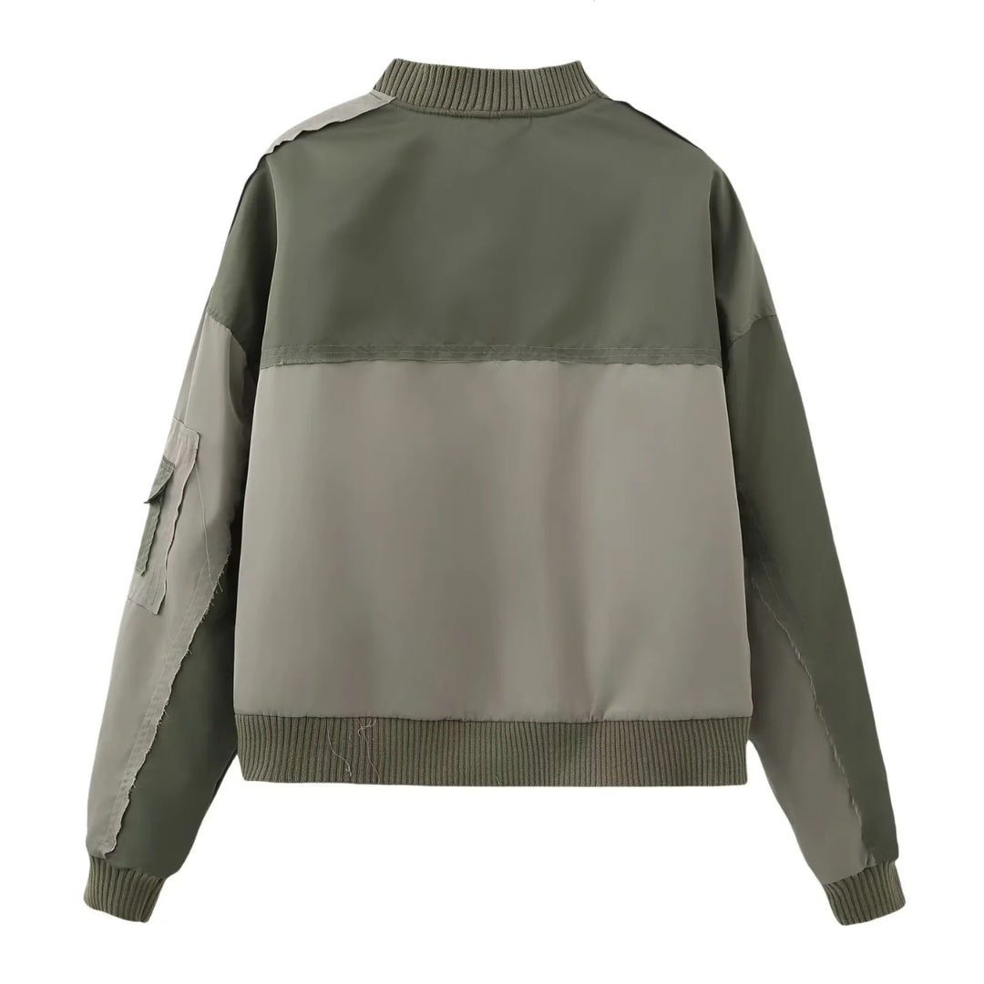 Damen nan urbaner Bomberjacke mit Kontrastpaneelen, Oversize-Silhouette, Front- und Ärmeltaschen Echo Archiv
