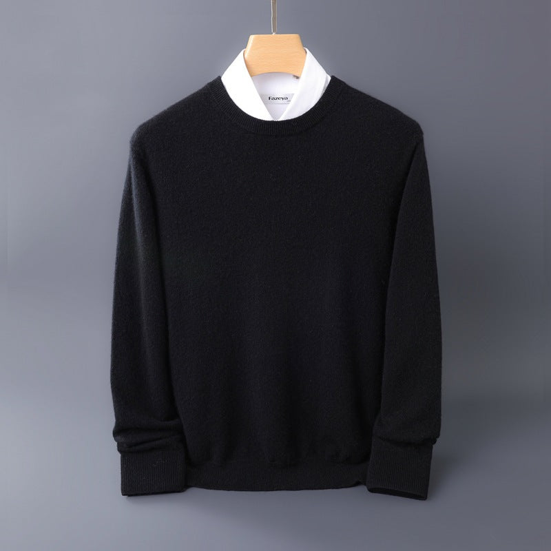 Herren Feiner Rundhals-Strickpullover in Kaschmir‑Optik mit gerippten Bündchen Echoarchiv