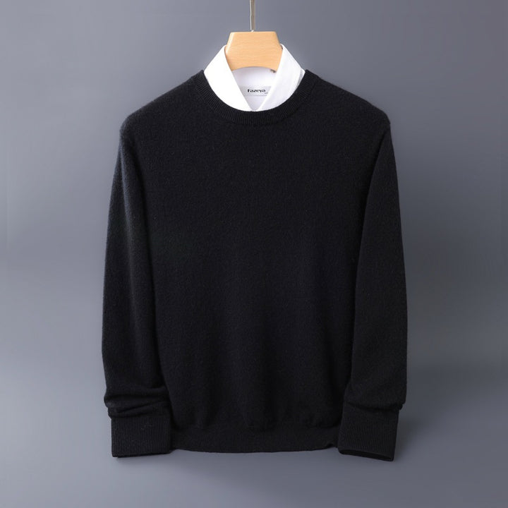 Herren Feiner Rundhals-Strickpullover in Kaschmir‑Optik mit gerippten Bündchen Echoarchiv