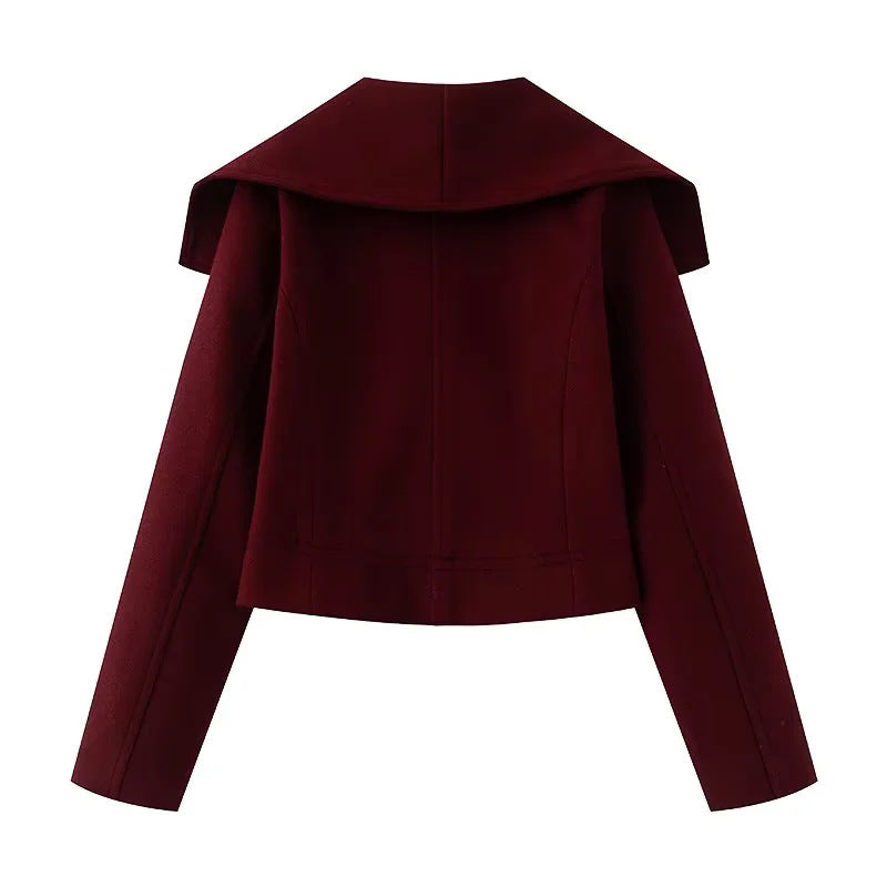 Damen cropped marineinspirierter Kurzmantel-Blouson mit übergroßem Schalkragen und dekorativer Doppelknopfleiste – Célinea