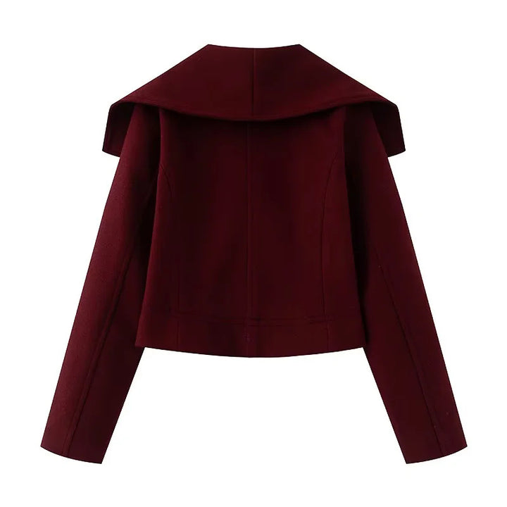 Damen cropped marineinspirierter Kurzmantel-Blouson mit übergroßem Schalkragen und dekorativer Doppelknopfleiste – Célinea