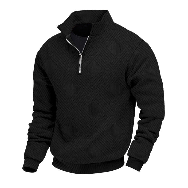 Herren Feinstrukturierter Halbzip-Pullover mit grafischer Waffelstrick-Optik und Stehkragen Echoarchiv
