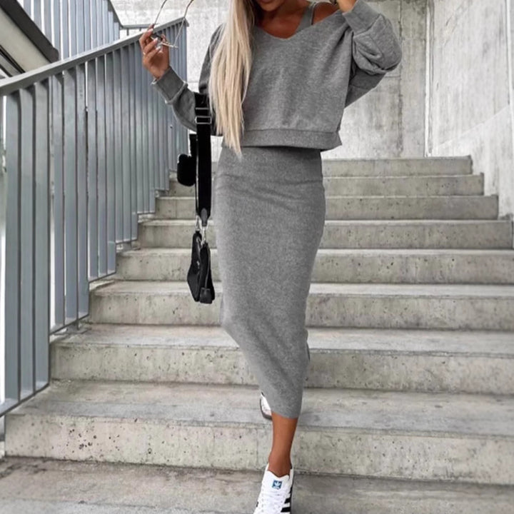 Damen nan ärmelloses Feinstrick-Maxikleid mit V-Ausschnitt, körpernaher Silhouette und stretchigem Baumwollmix Echo Archiv