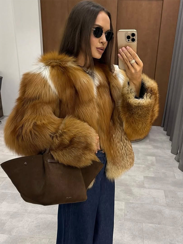 Damen Boxy-Kurzmantel im Multi-Layer Fauxfur-Look mit voluminösen Ärmeln Echoarchiv
