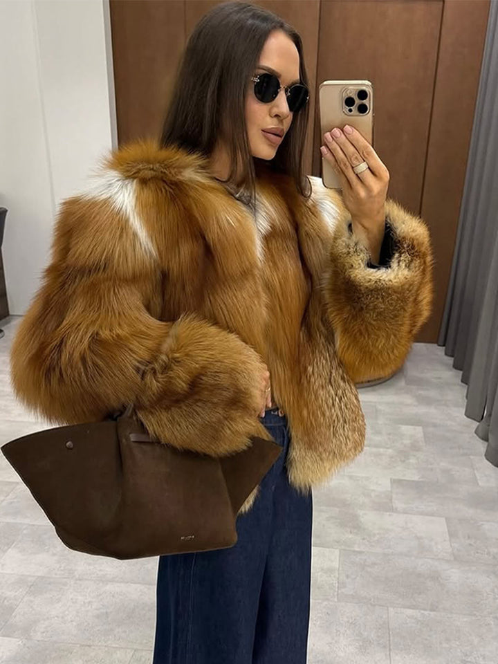 Damen Boxy-Kurzmantel im Multi-Layer Fauxfur-Look mit voluminösen Ärmeln Echoarchiv