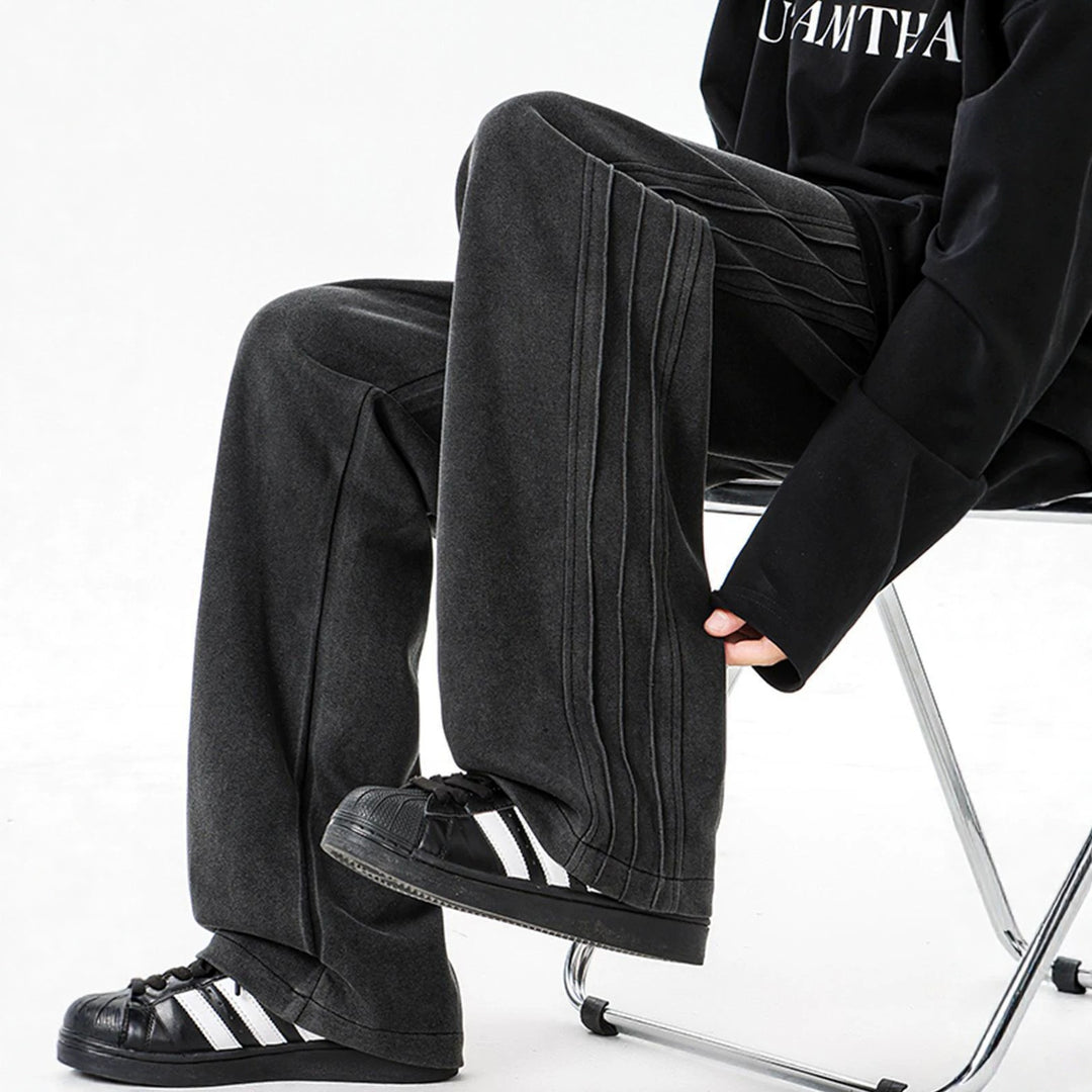 Herren weite Samt-Relaxhose mit Kordelzug und betonten Seitennähten – Sorevano