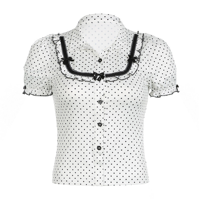 Damen Vintage Polka Dot Bluse mit Puffärmeln Echo Archiv